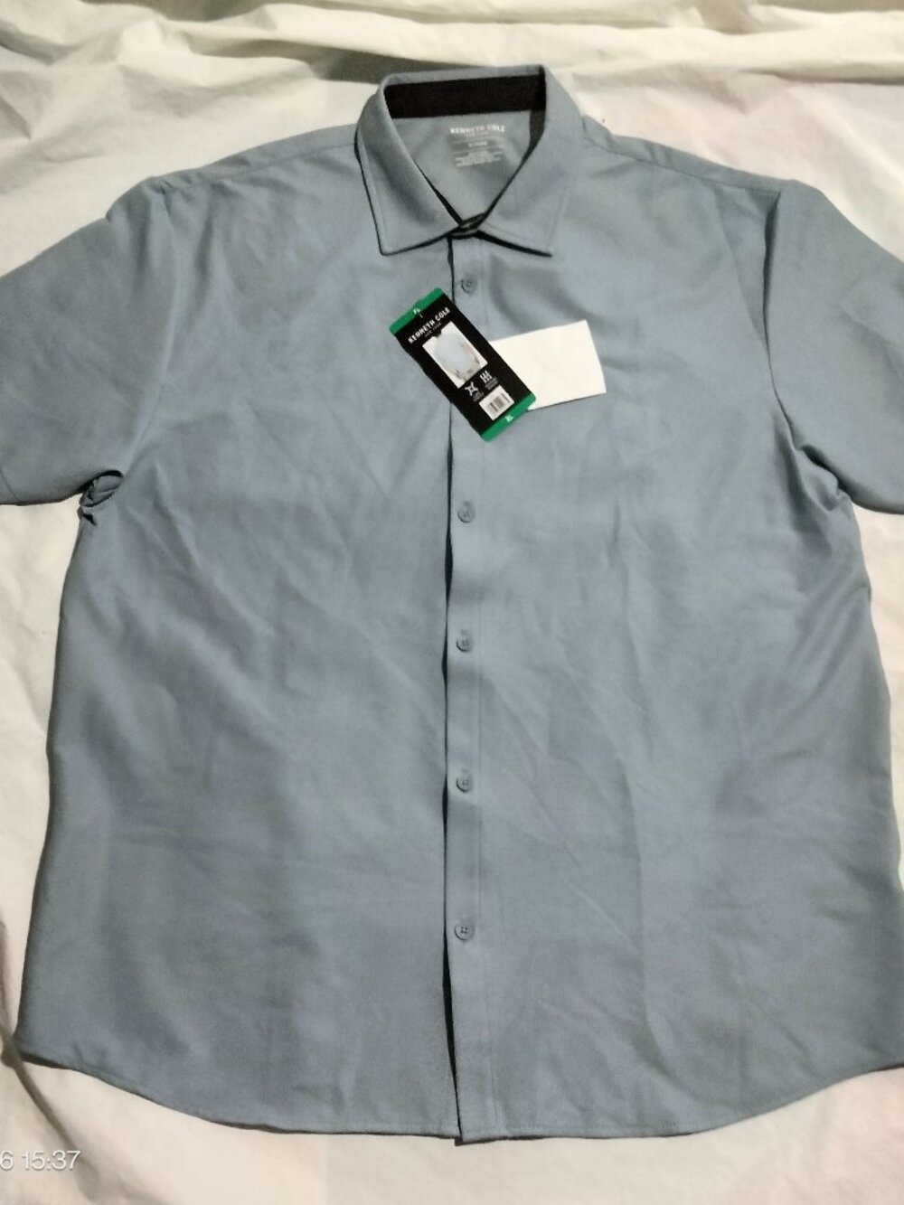 Kenneth Cole New York Mens XL Shirt Blue Short Sleeve Stretch Moisture Wicking N